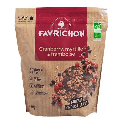 Muesli croustillant cranberry myrtille framboise Bio