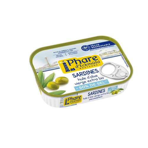 Sardines a l'huile d'olive peche responsable -50% de sel 115g