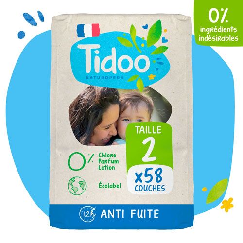 Couches bébé écologiques T2 (3-6kg) Tidoo x50