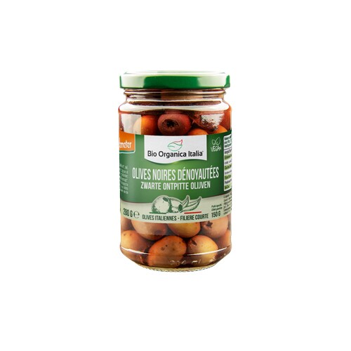 Entsteinte schwarze Bio-Oliven in Salzlake 280g Bio