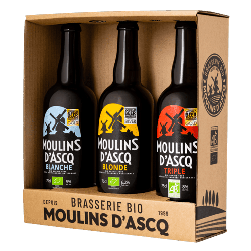 Box organic blonde/white/amber beers 3x75cl